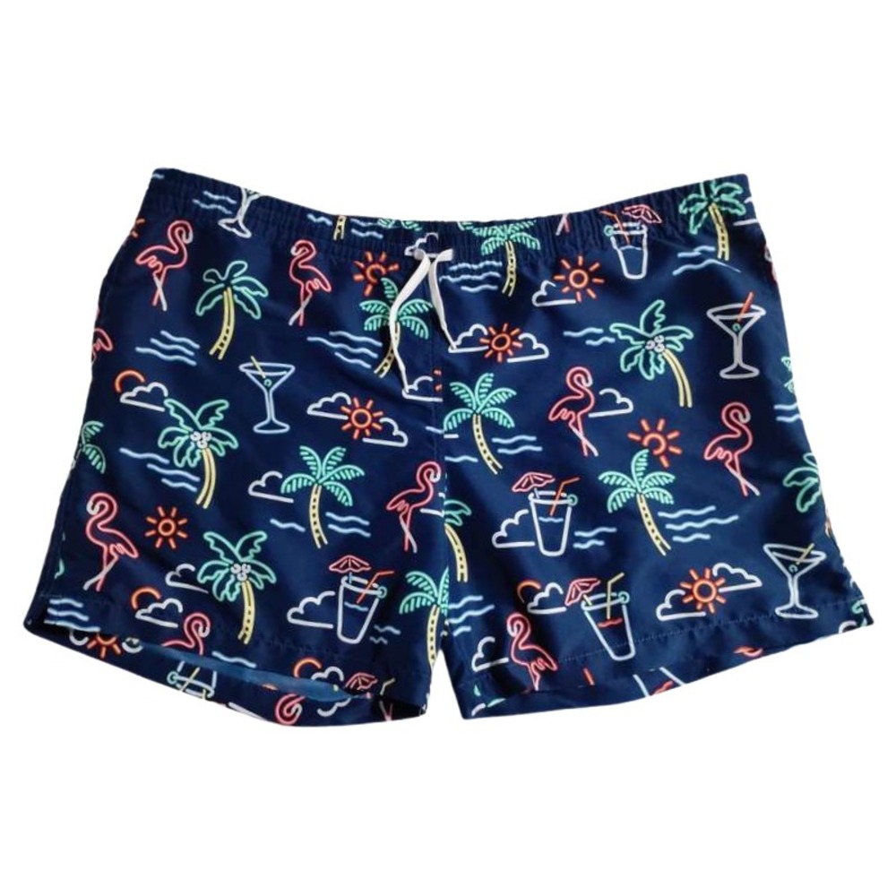 Chubbie's Swim‎ Trunks Navy Flamingo Palm Tree Cocktail Made in USA XXL